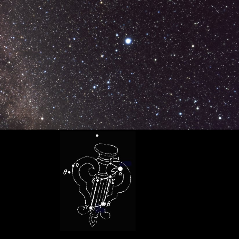 【こと座】織女星ベガのダイヤのような輝きと小さな平行四辺形が、琴の名手オルフェウスの持つ竪琴（たてごと）の姿を形作っています。