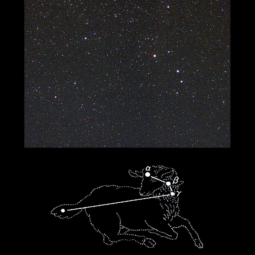【おひつじ座】空を飛ぶことのできる金毛の牡羊。さんかく座の南側にある裏返しの「へ」の字を探しましょう。