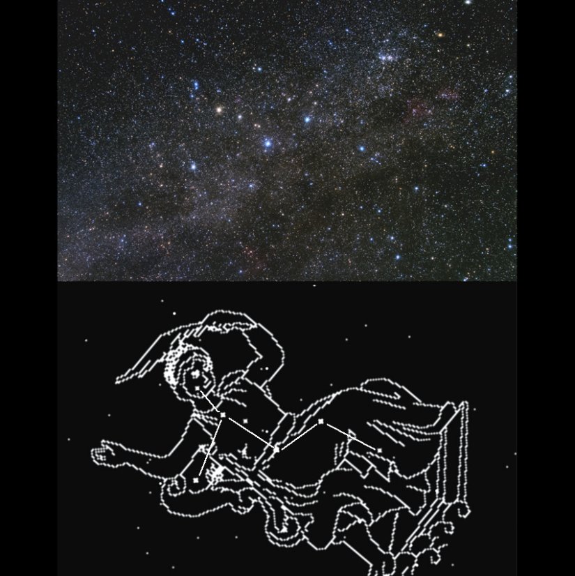 【カシオペア座】天の川の中で目を引くＷ字は北極星探しに役立ちます。神話では椅子にすわった王妃カシオペアの姿です。