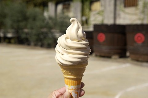 初しぼり生醤油をつかったオリジナルのソフトクリーム