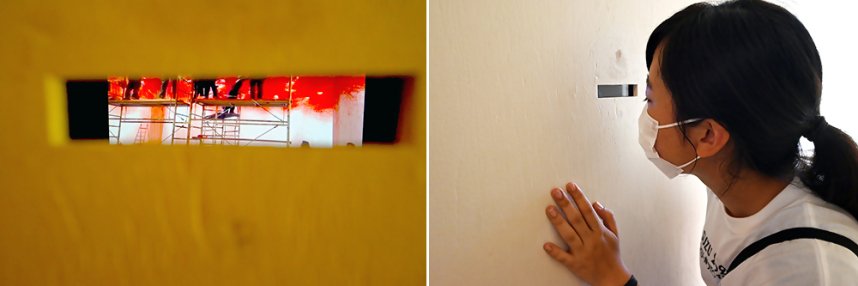 船の展示室の隣の部屋には、制作の様子を映像で見ることができる覗き窓があります。