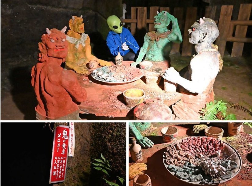 ようやく鬼の宴会場に到着したサンダーくんですが、宴会のメニューが・・・。「目玉の串刺し、耳と舌の甘煮、面皮の青づけ、それに人血酒ですか・・・。ボクは宇宙食を持参しましたので、お気持ちだけで（汗）。皆さんもたまには宇宙食いかがです？」と、お口に合わなかったよう。